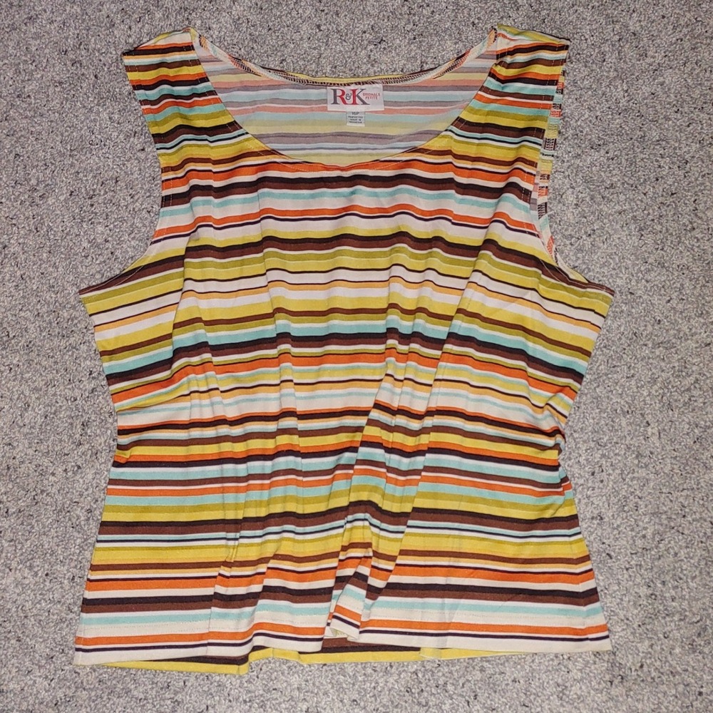 Resortwear R&K Originals Petite Multi Color Striped Sleeveless Tank Top 16P